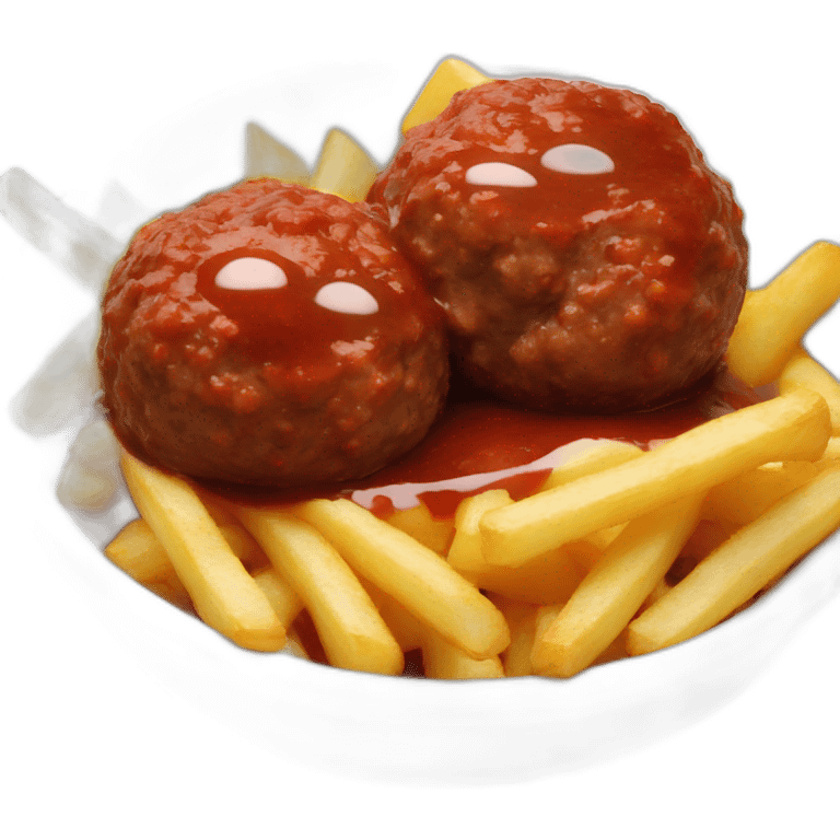 meatballs brown sauce and fries in dish emoji