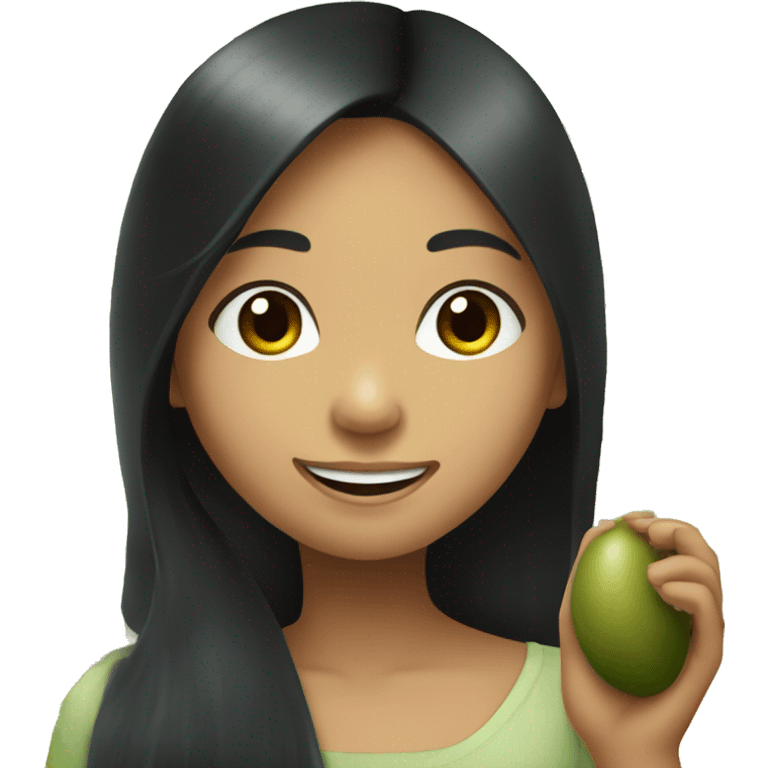 Philipino Girl smiling with long black hair holding a kiwi emoji