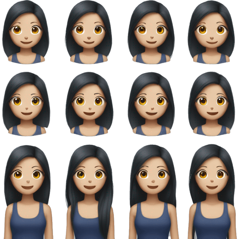 Asian girl with long black straight hair, silver earrings, and a navy tank top  emoji