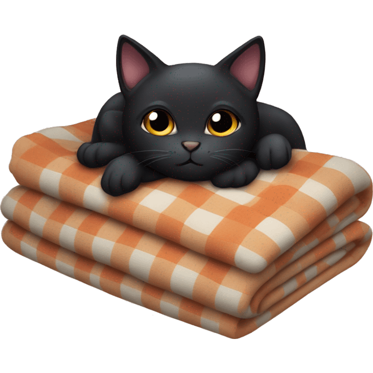 Cute black cat laying on a blanket emoji