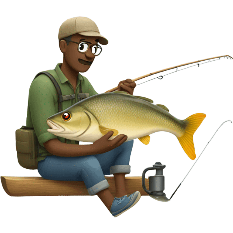 Man fishing with big fish emoji