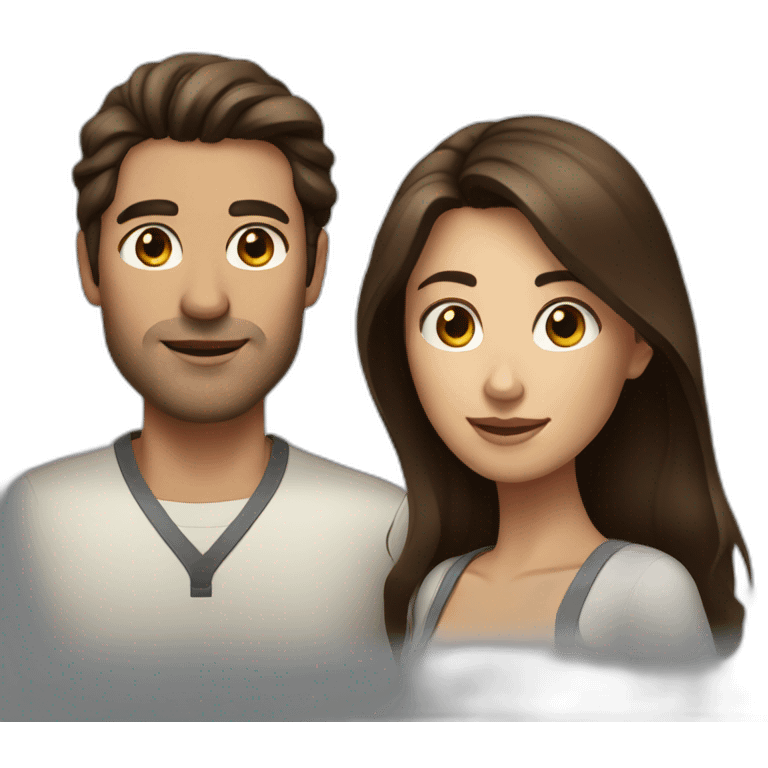 Dark brown hair man and brown long hair woman emoji