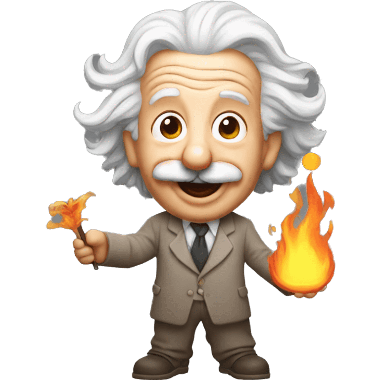 happy albert einstein holding fire in one hand emoji