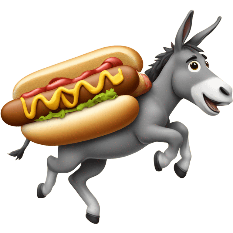 Donkey jumping a hot dog emoji