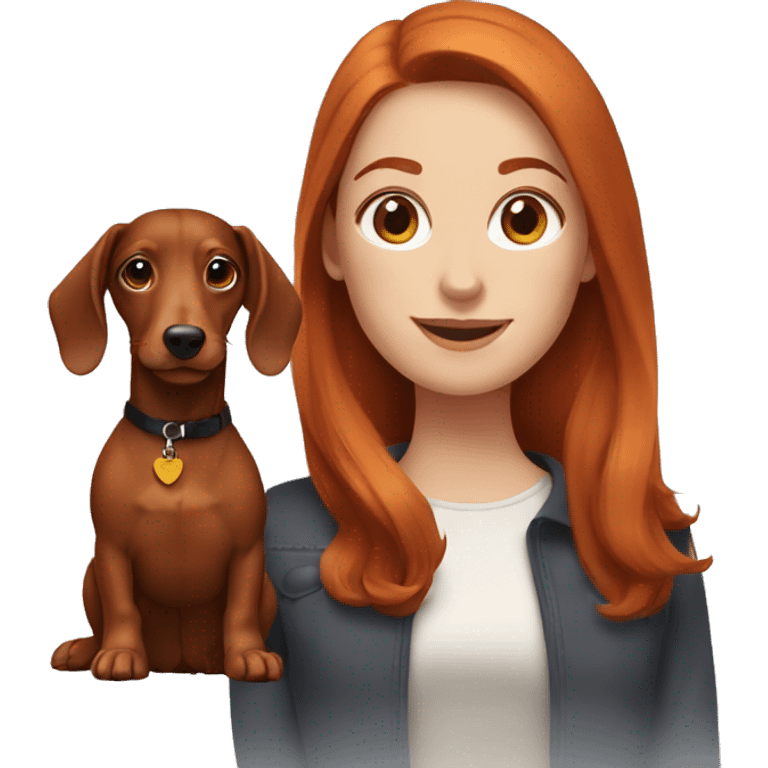 Auburn haired Girl with dachshund  emoji