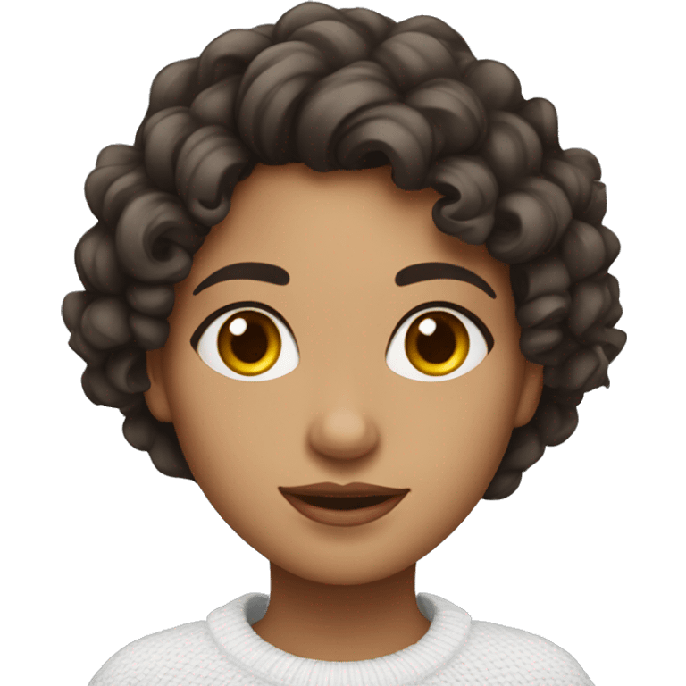 Pretty Latina girl with dark brown curly hair in white sweater emoji