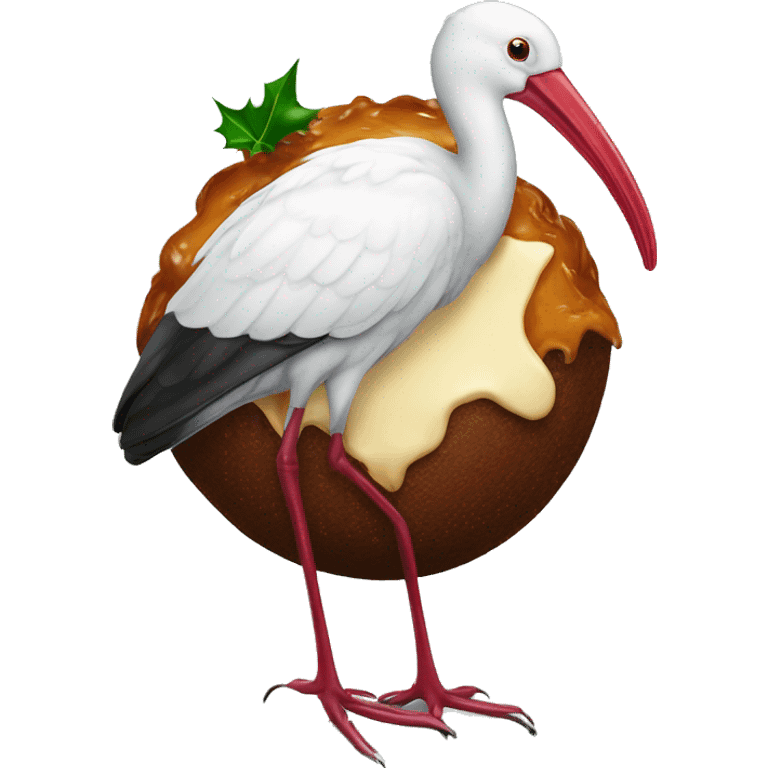 An Australian ibis standing on a Christmas pudding  emoji