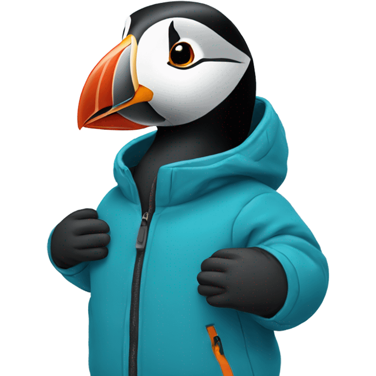 Puffin with a puffy ski jacket emoji