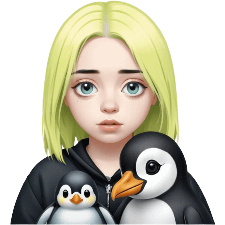 Billie Eilish holding a penguin  emoji