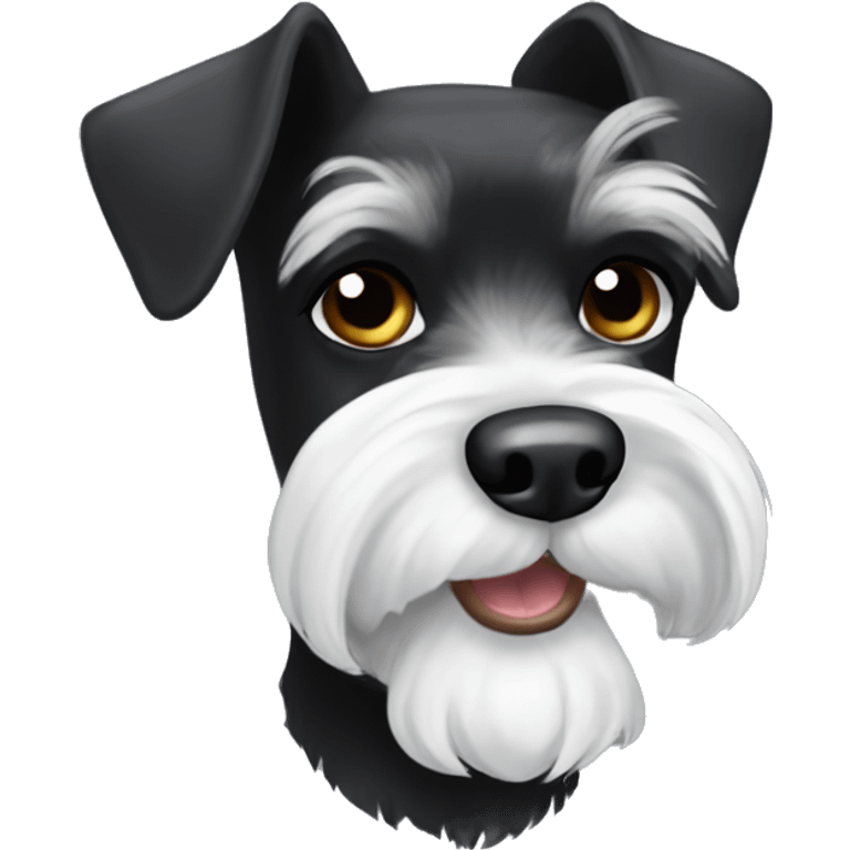 black and white schnauzer with slightly white eyebrows and whiskers, everything else is black emoji