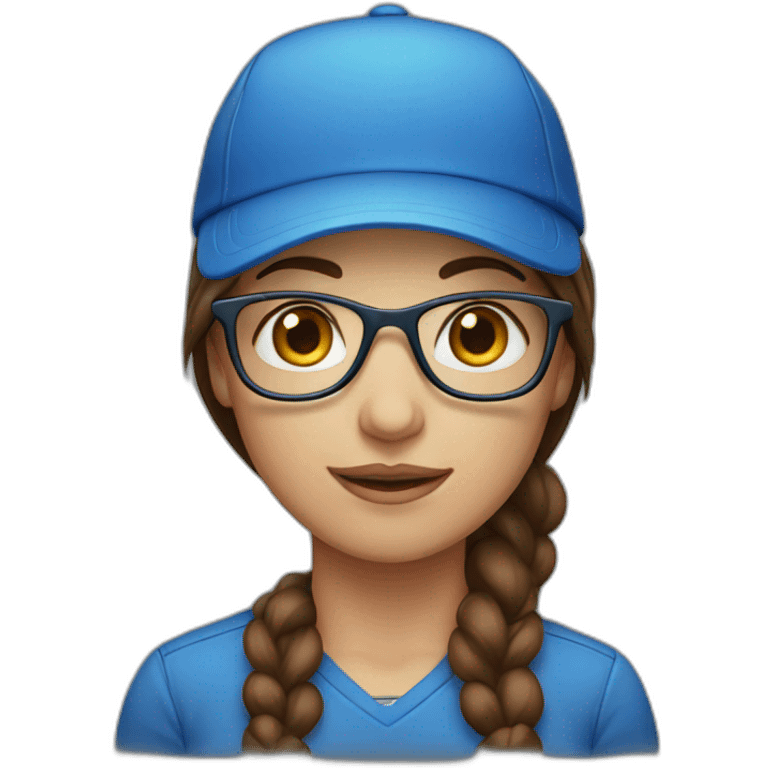 brown haired female wearing a blue cap, glasses emoji