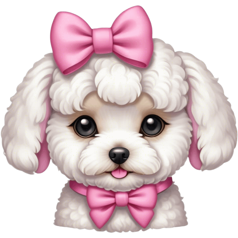 white maltipoo with pink bow on the head emoji