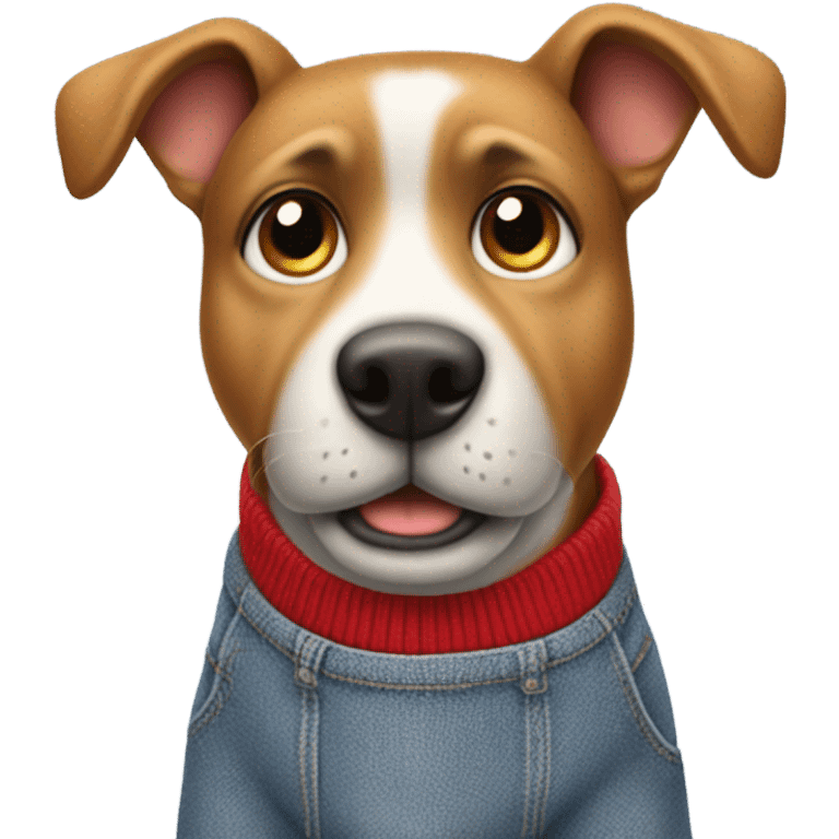 Dog wearing a grey sweater, blue jeans, and red sneakers. his hands are in his jean pockets emoji