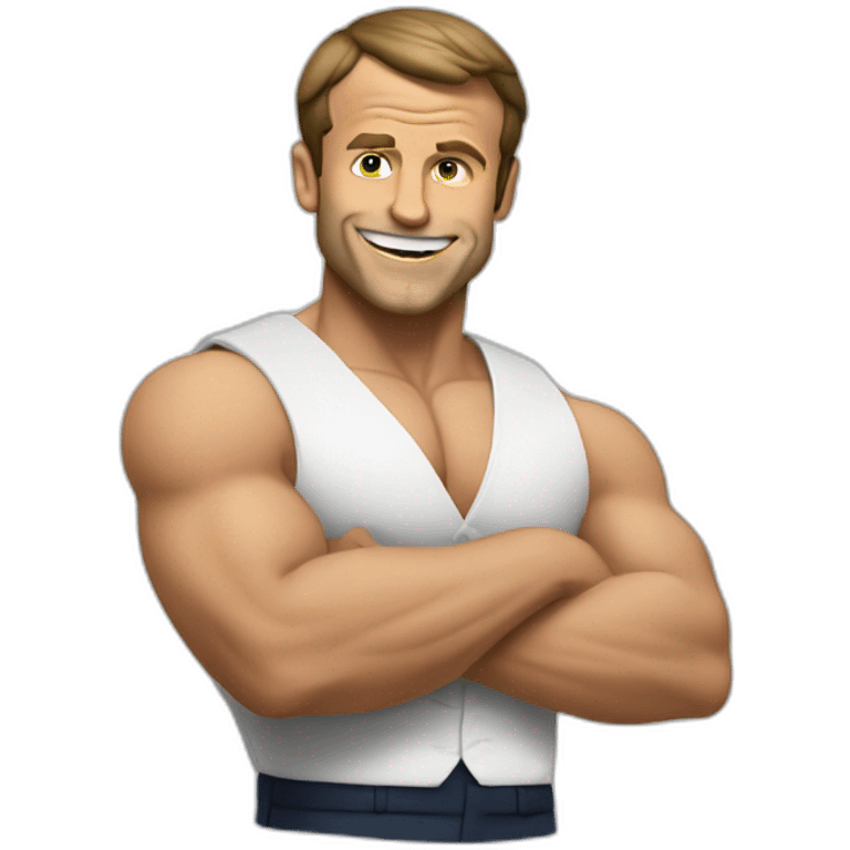 macron with muscles partying emoji