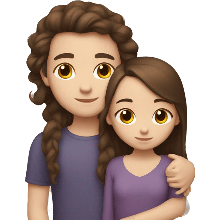 Little sister with brunette hair hugging big brother with brunette hair white skin emoji