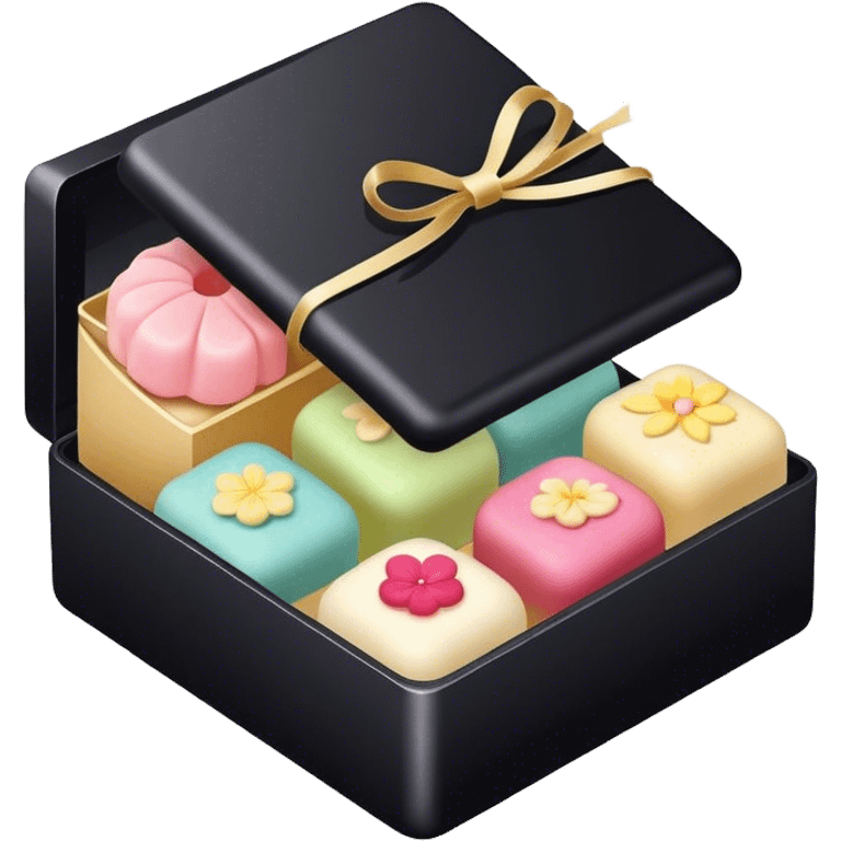 Black box of wagashi with dividers emoji