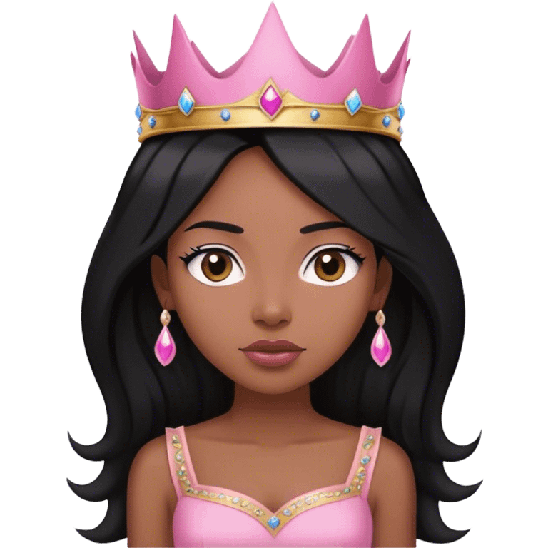 Crown black women with long hair pink dress pink crown facing forward black hair adult woman emoji