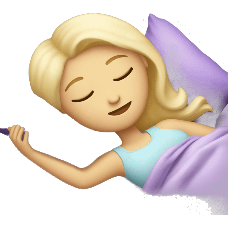 beautiful blonde girl sleeping on light purple pillow emoji