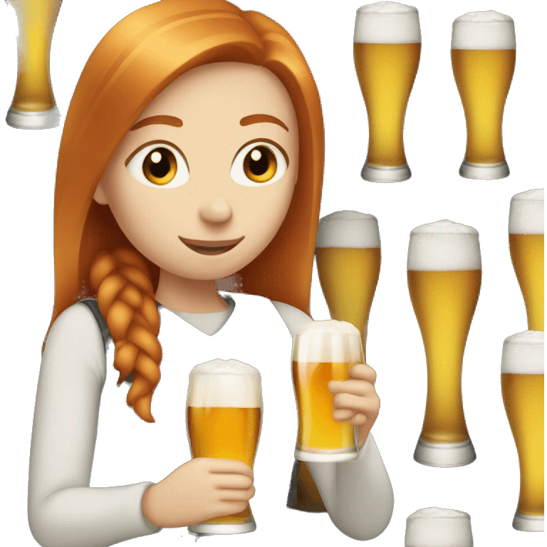 Ginger straight hair and blue eyes woman drinking beer emoji