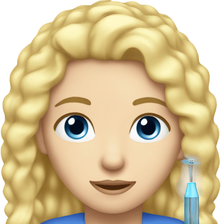 blue eyed blonde woman taking temperature in ear  emoji