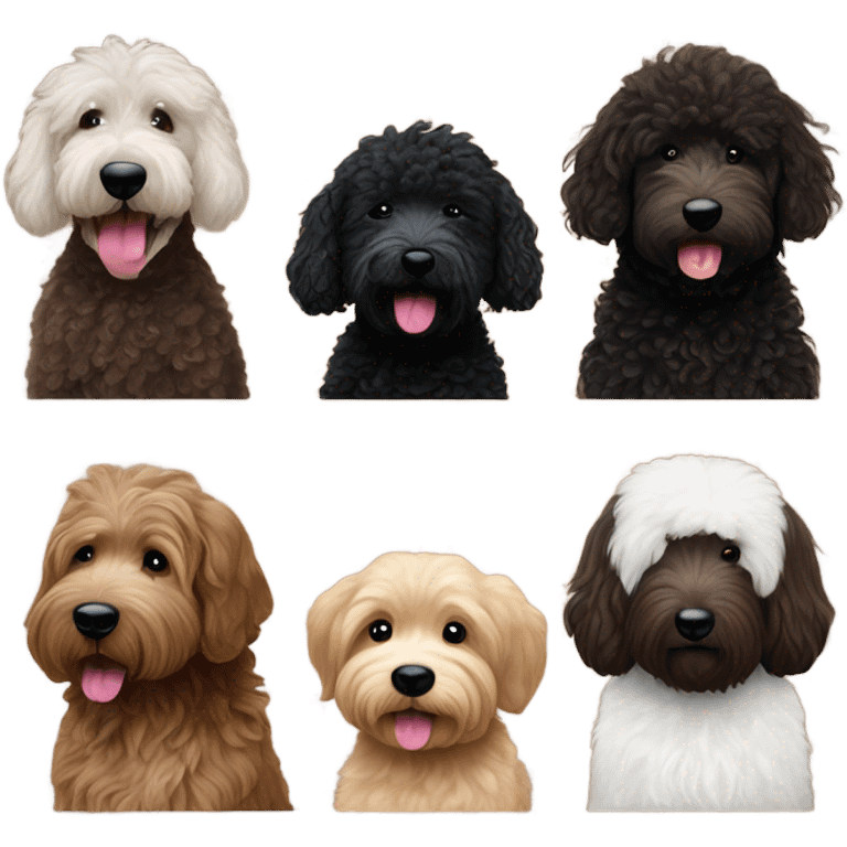 Chocolate goldendoodle with black goldendoodle and black aussiedoodle emoji