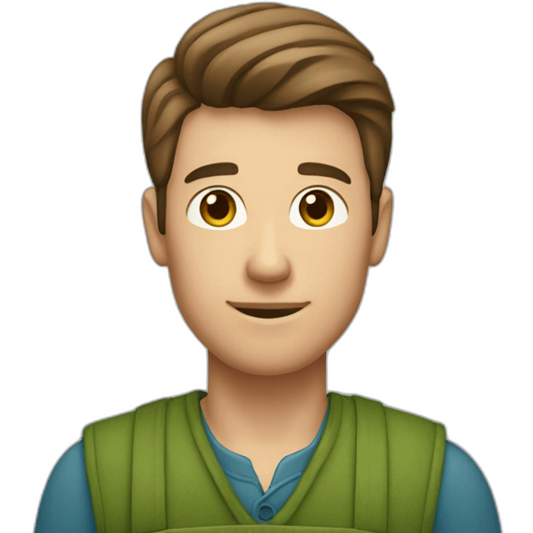 A male farmer, fair and clean-shaven(brown hair and hair between green and blue) emoji