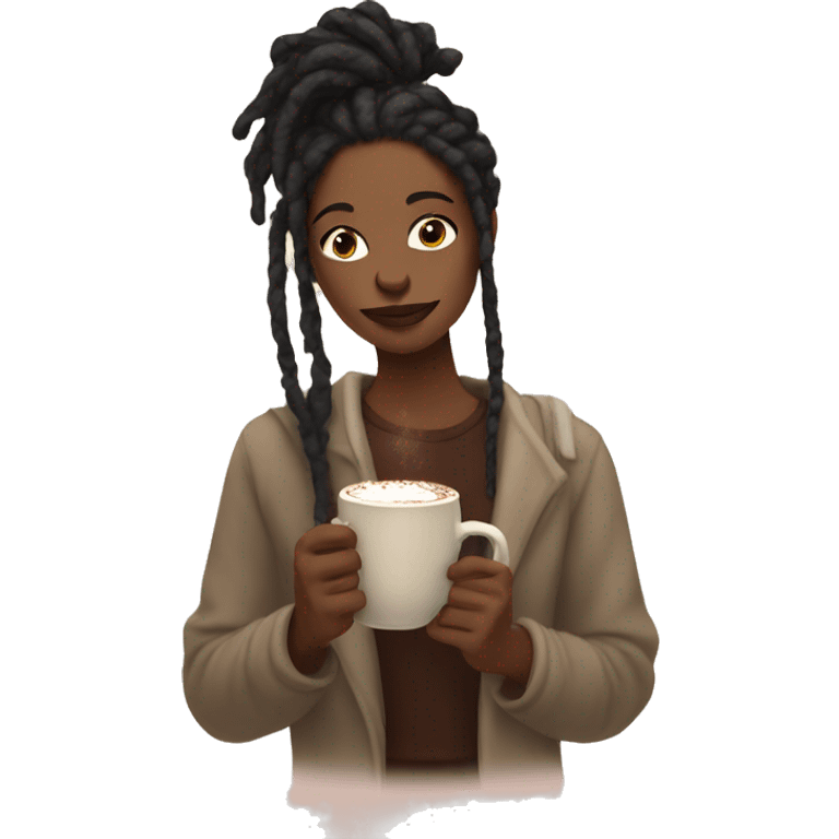 Brown skin girl with  dreadlocks sipping hot chocolate  emoji