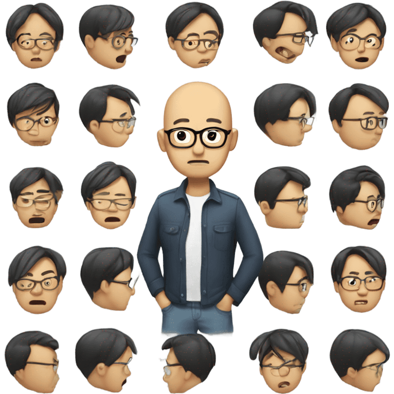  a 35-year old, male, bald Asian man, wearing glasses, inquisitive, thinking, scratching the back of his head in confusion,  emoji