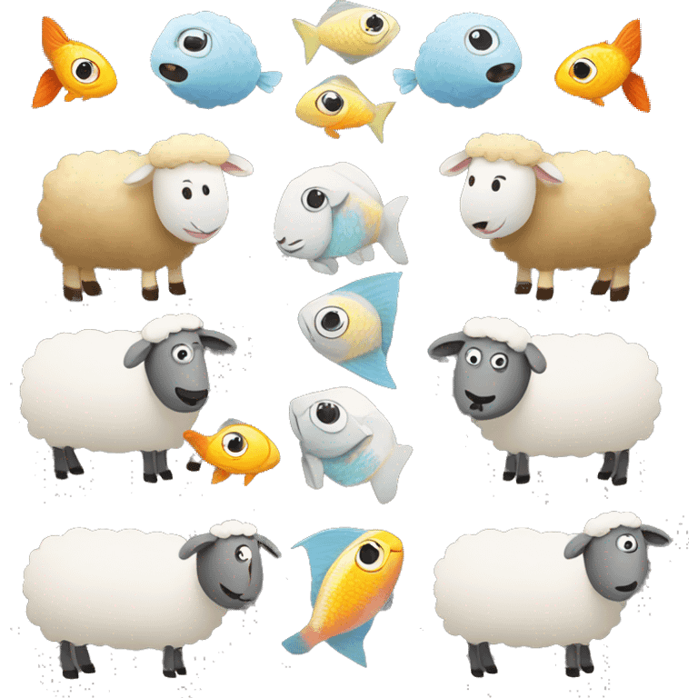 Sheep and fish peg their faces emoji