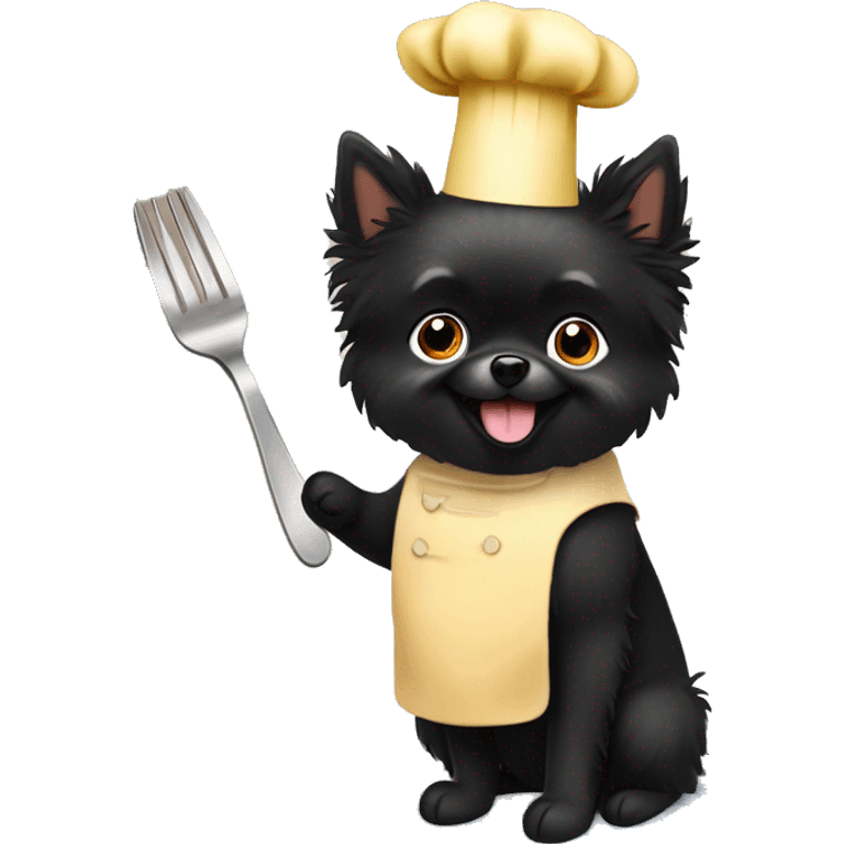 Black Pomeranian cooking ravioli emoji