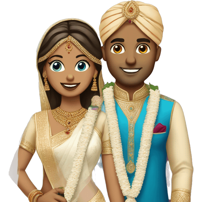 Indian groom with white skin blue eyes bride with saree emoji