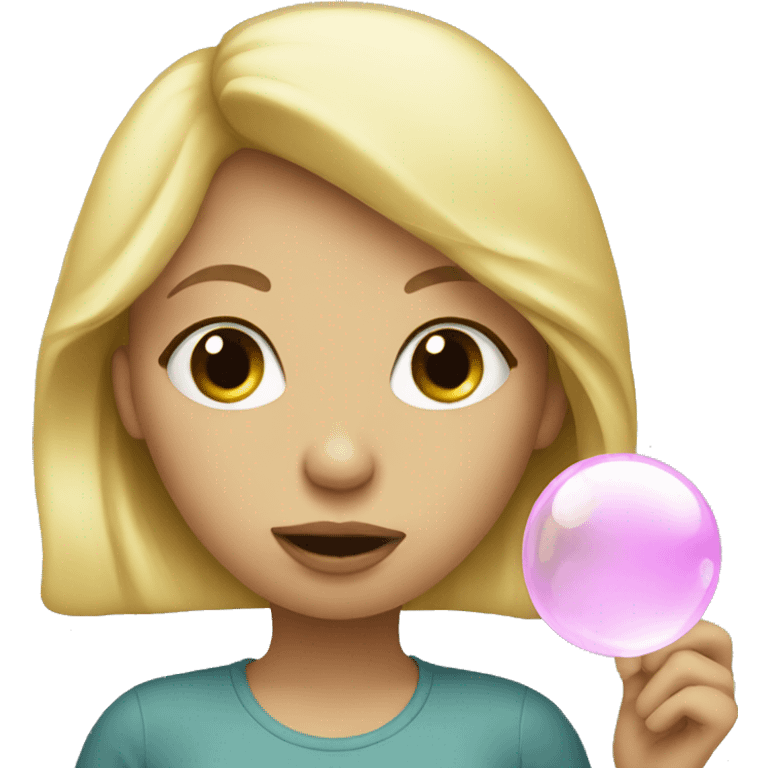 Blonde girl blowing a bubble emoji