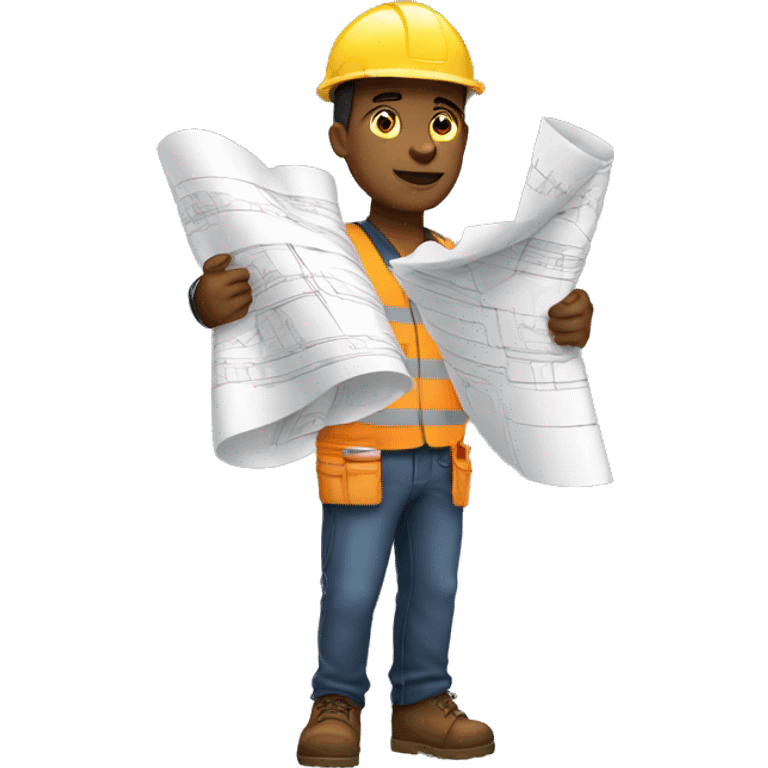 Black construction worker holding rolled up plans emoji