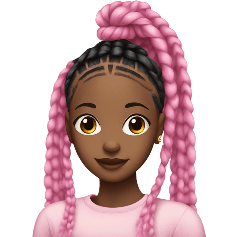 pretty brown skin black girl with black and pink box braids emoji