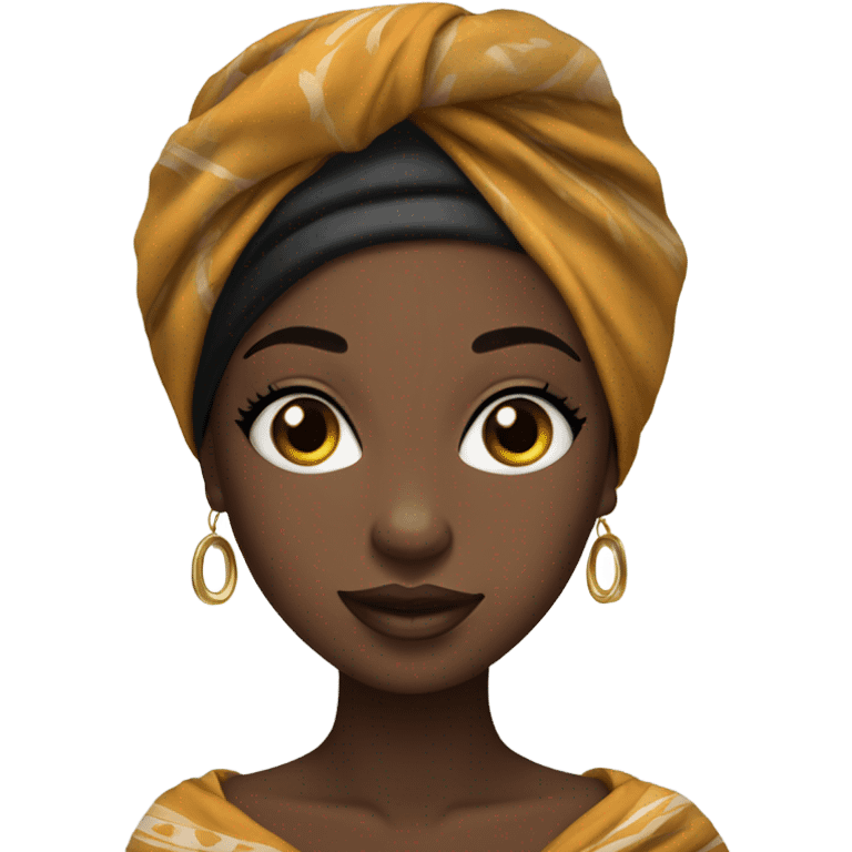 A black girl wearing an African head scarf with long lashes and lip combo emoji