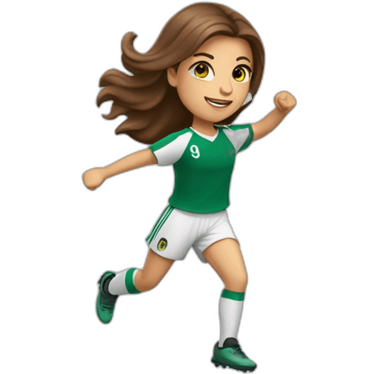 Full body caucasian girl with long Brown hair doing Cristiano ronaldo celebration emoji