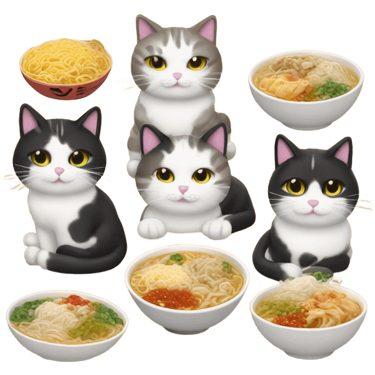 Cats eating ramen emoji