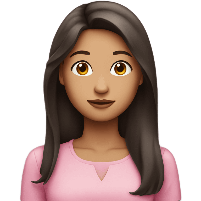 woman with long dark brown hair pink stuff round face emoji