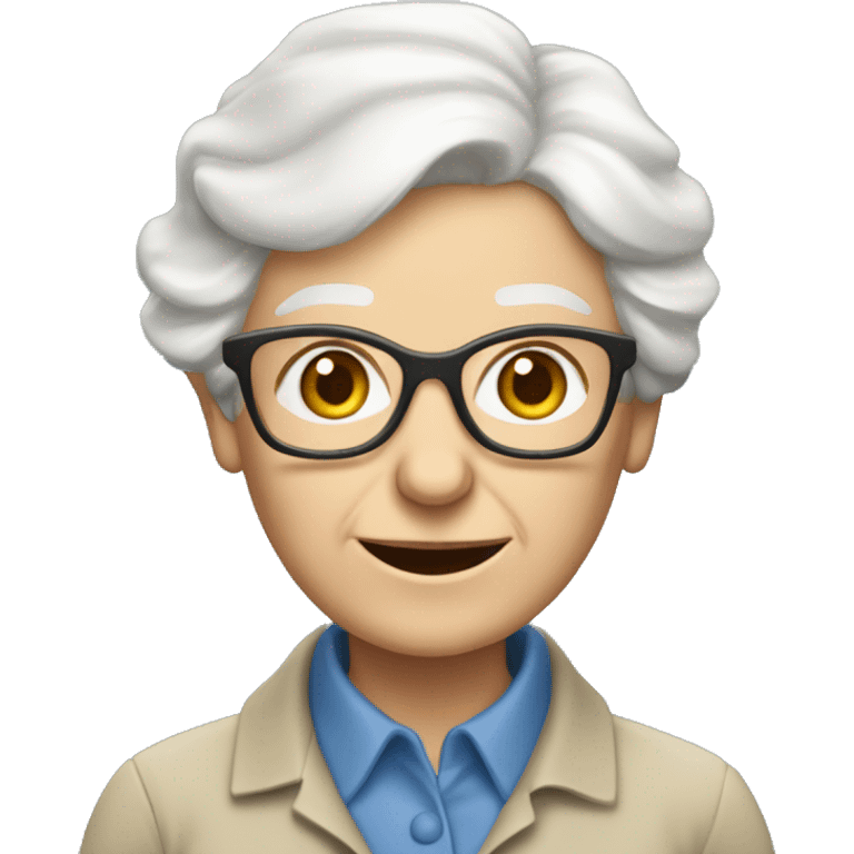 old white lady from ireland with glasses white hair, blue eyes, and like biologist (like khaki short sleeve button down shirt and a khaki pants)  emoji