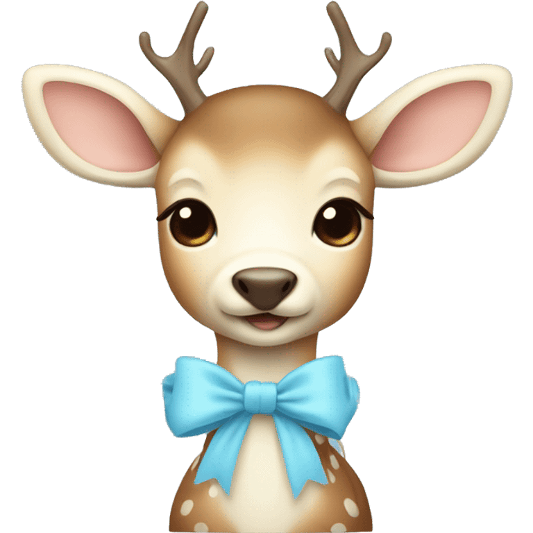 Cute cream and brown Deer with a baby blue bow emoji