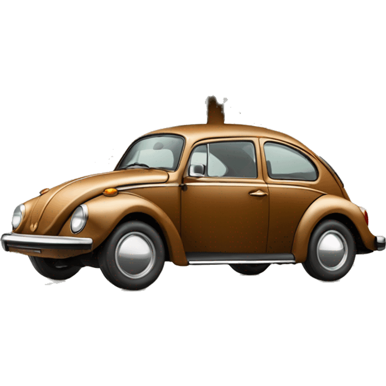 Brown Volkswagen Beetle with pine tree on roof emoji