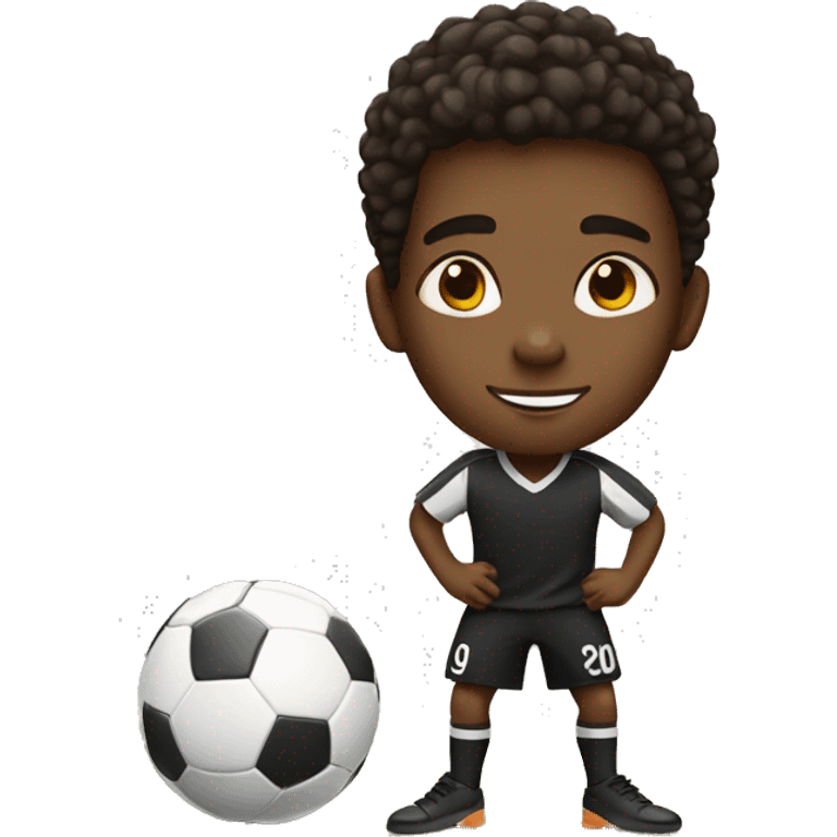 black boy, brown eyes, playing soccer and scoring goal emoji