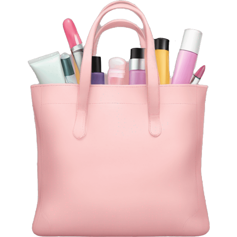 large pastel pink bag filled with cosmetics emoji