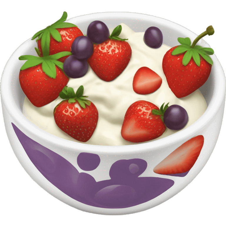 fruit yogurt bowl with strawberries and grapes emoji