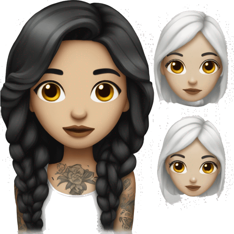 Beautiful girl with white skin, long black hair and tattoos emoji