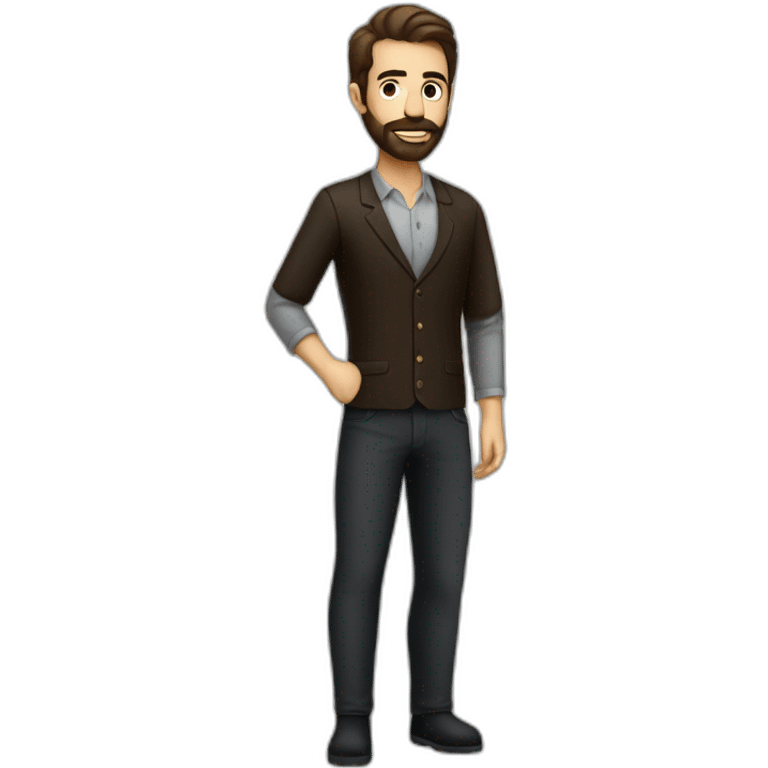 Skinny brown haired Bartender, with a beard wearing black mixing a stirred cocktail emoji