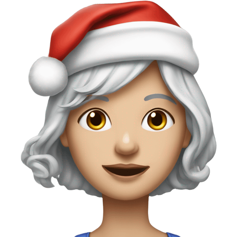 realistic portrait of fair skinned woman with silver hair and  with Santa cap emoji