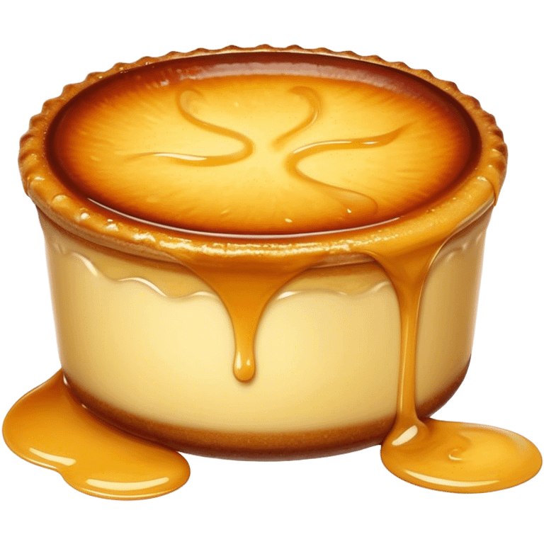 Cinematic Realistic Cr√®me Br√ªl√©e Dessert Emoji, depicted as a rich custard with a perfectly caramelized sugar top rendered with exquisite textures and warm, inviting lighting. emoji