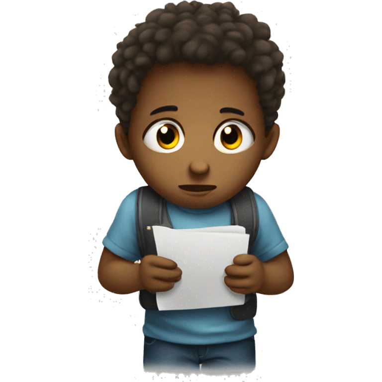 a sad kid with homework emoji