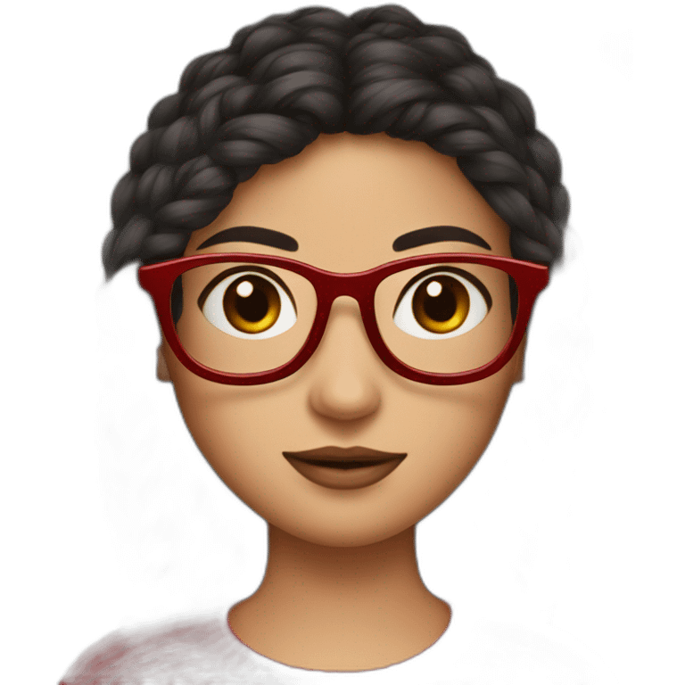 Girl with red glasses and dark hair knitting emoji